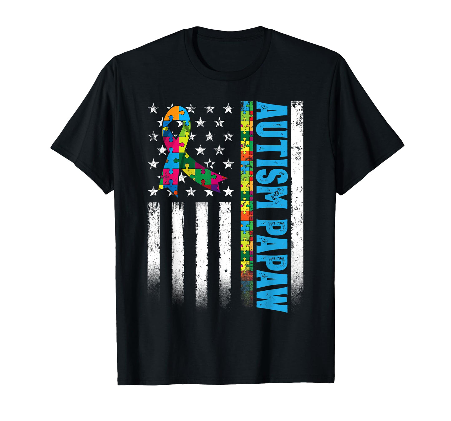 Retro American Flag Autism Papaw Awareness Autistic T-Shirt