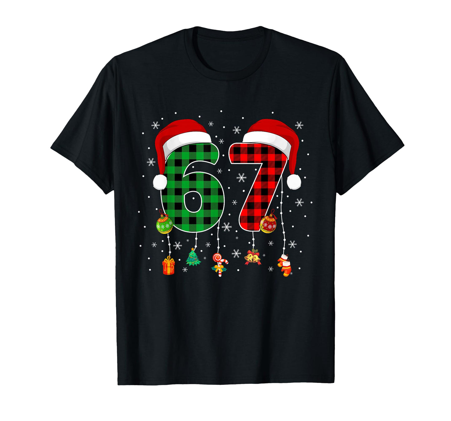 Funny Six Seven 6 7 Meme 67 Christmas Red Plaid Xmas Pajamas T-Shirt