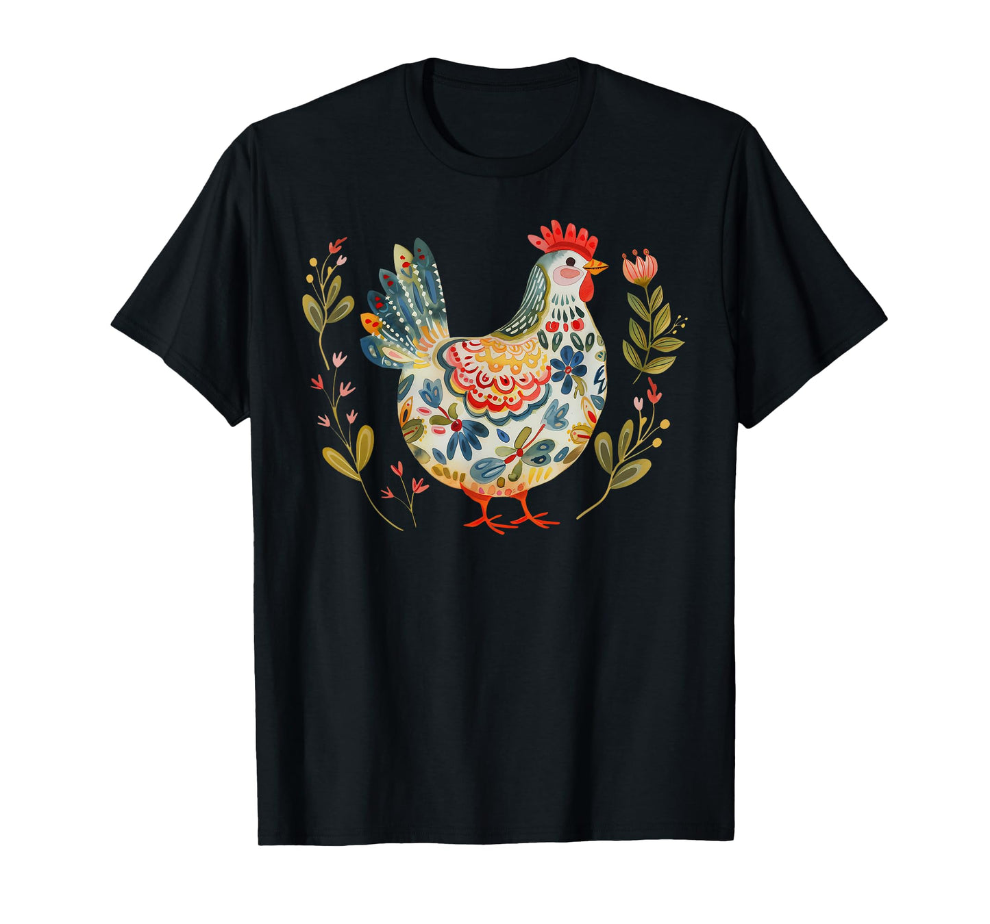 Chicken Boho Flower Folk Art Floral Farmer Chicken Lover T-Shirt