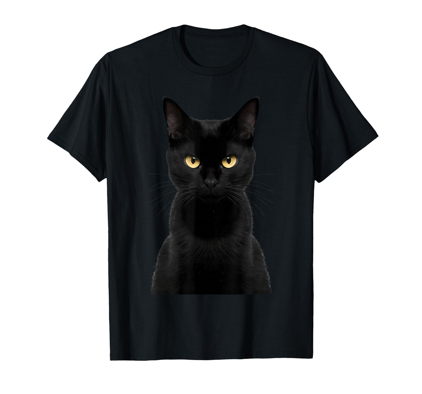 Black Cat Yellow Eyes Angry Cat Funny Staring Cat Halloween T-Shirt