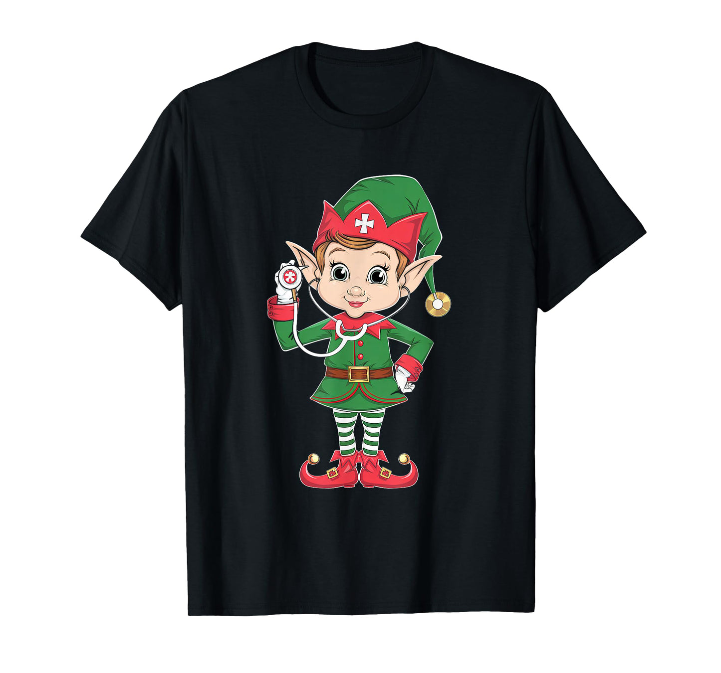 Cute Elf Nurse Scrub Tops Christmas Stethoscope Nursing Girl T-Shirt