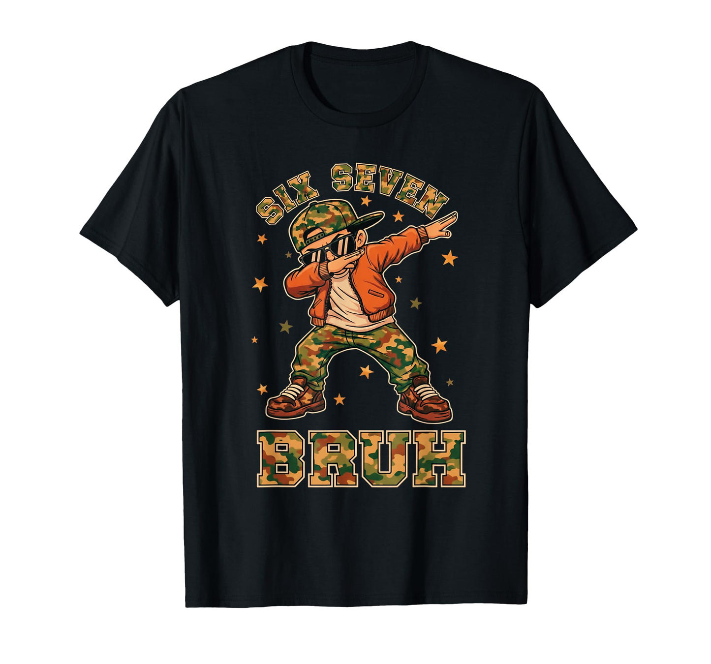 Funny Six Seven Bruh Dabbing Camo Kid Meme T-Shirt