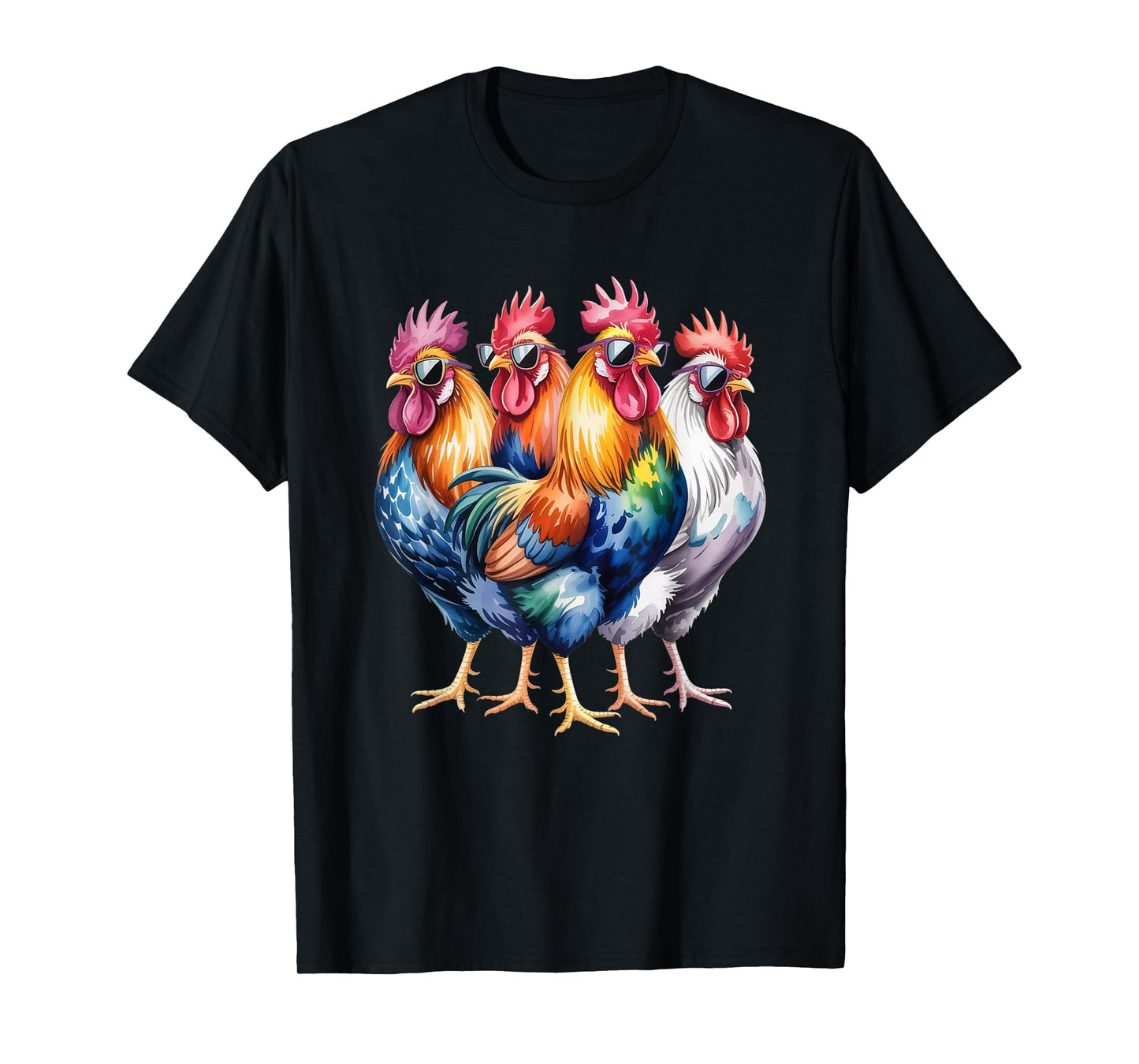 Cool Roosters with Sunglasses Colorful Chicken Farm Humour T-Shirt