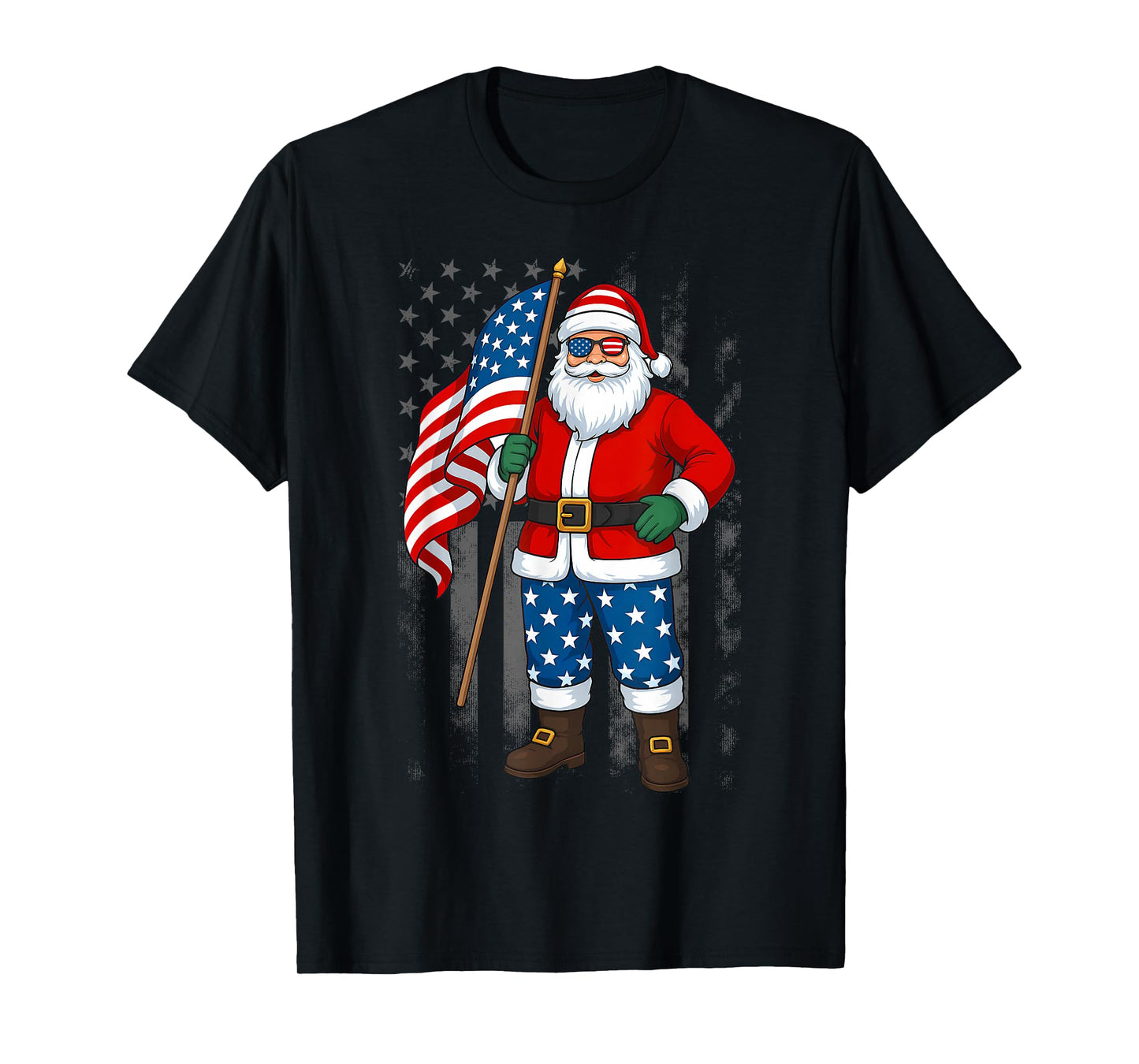 Santa USA American Flag Christmas In July Happy 4th Of July T-Shirt