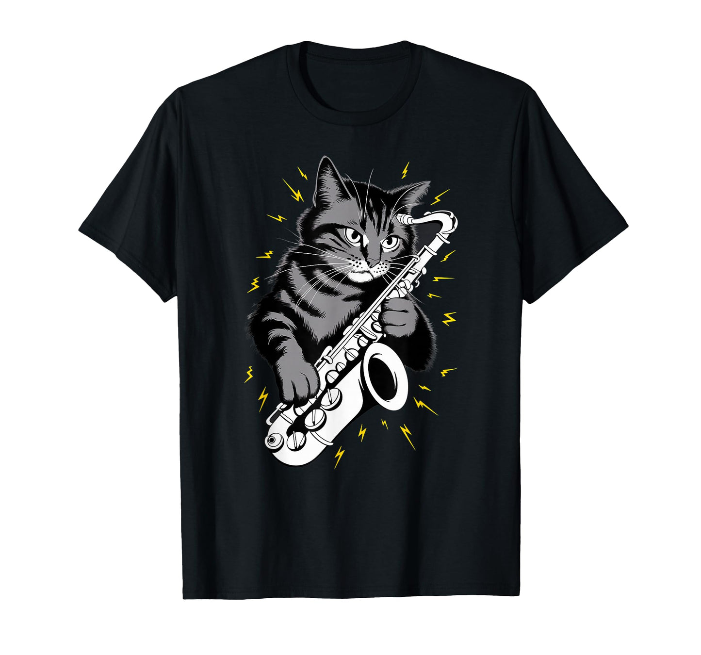 Musik Cat Playing Saxophone instrument on Cat Saxophonist T-Shirt