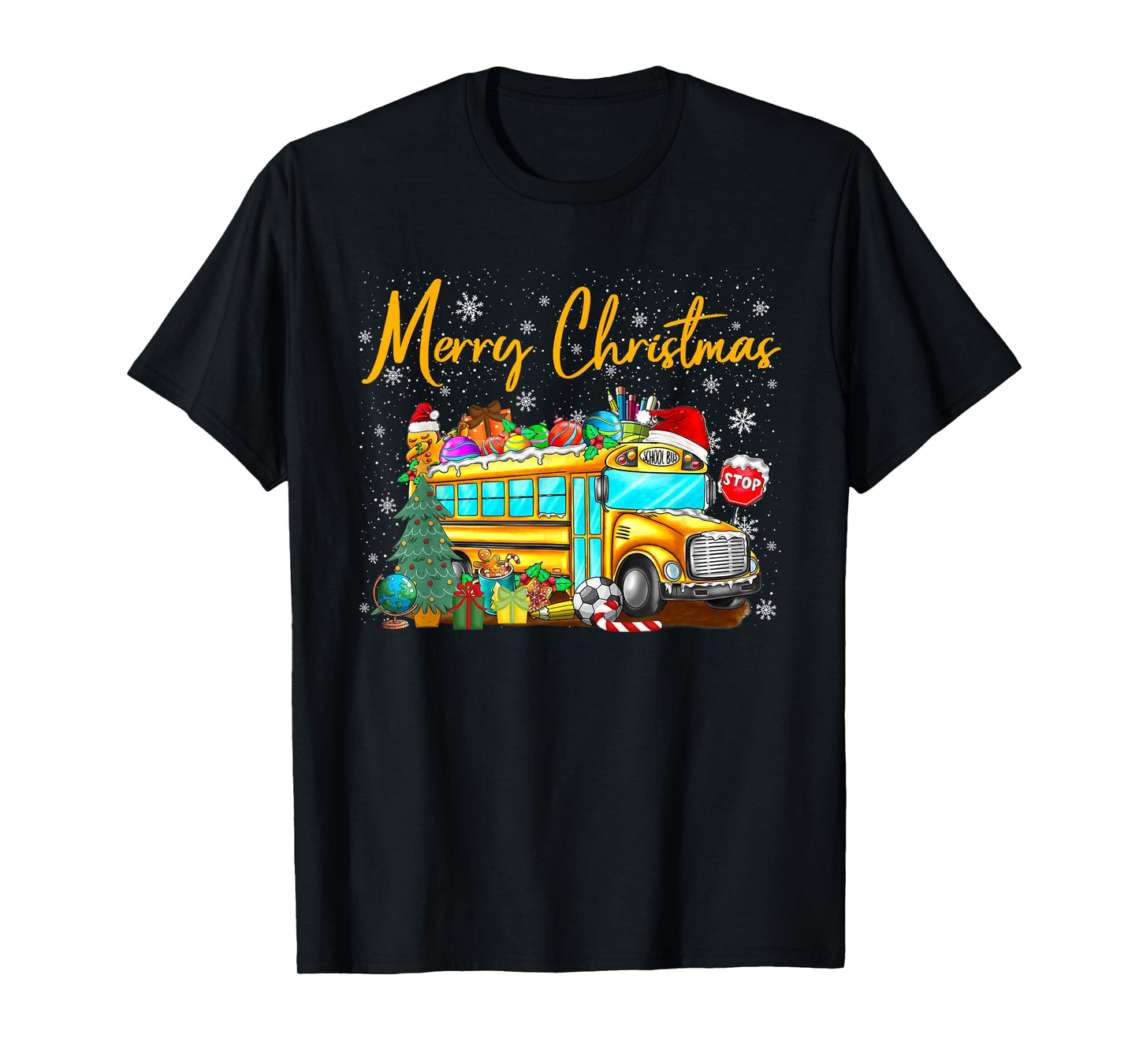 School Bus Driver Santa Hat Merry Christmas Tree Men Women T-Shirt