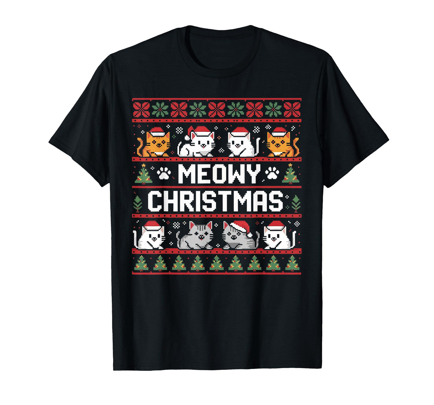 Meowy Catmas Cute Kitten Santa Hat Christmas Cat Lover T-Shirt