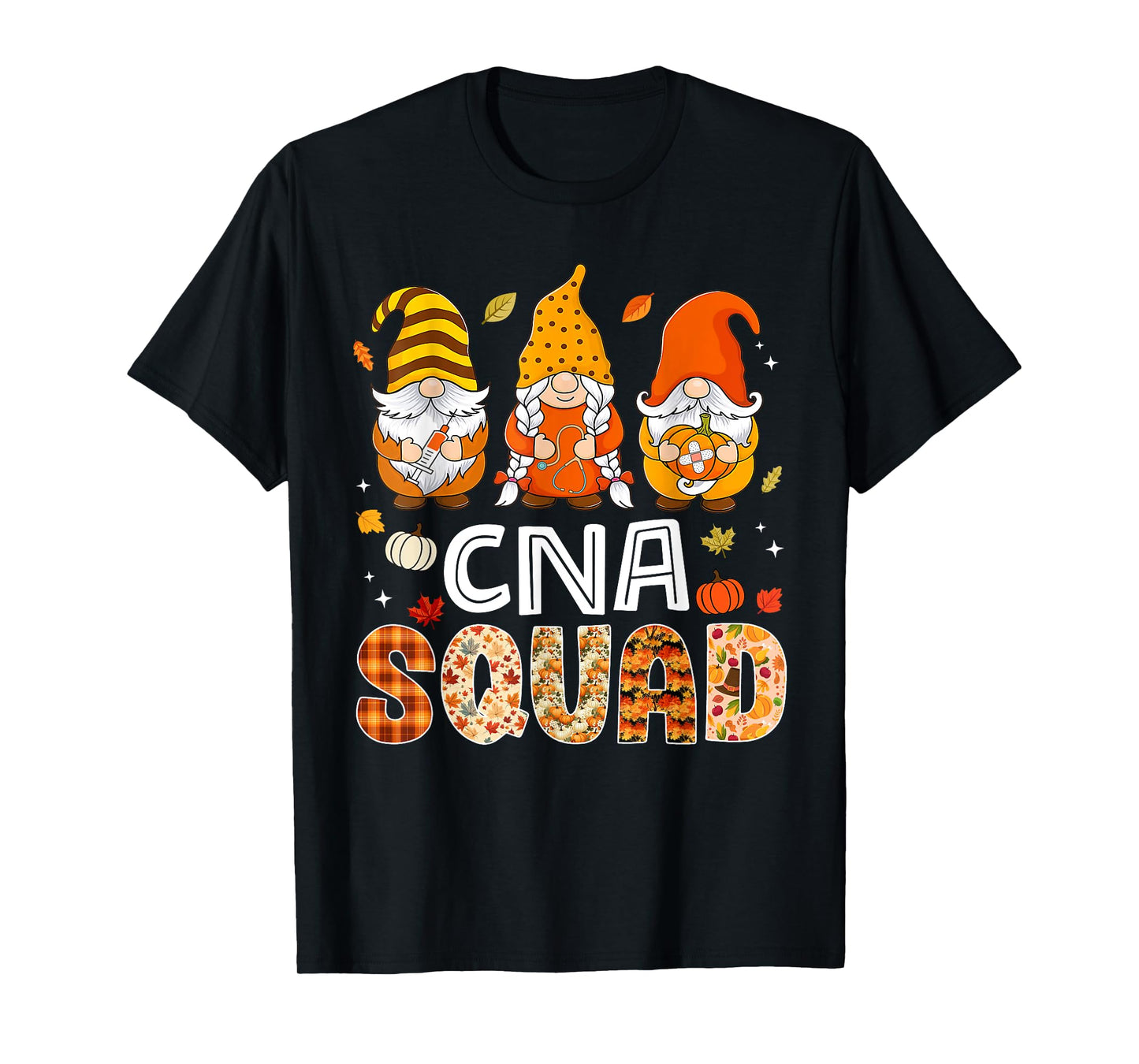 CNA Squad Gnome Nurse Leopard Thanksgiving Fall Stethoscope T-Shirt