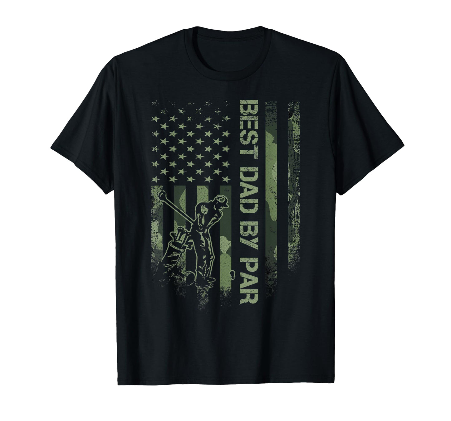 Vintage American Camo Flag Best Dad By Par Golfer Silhouette T-Shirt