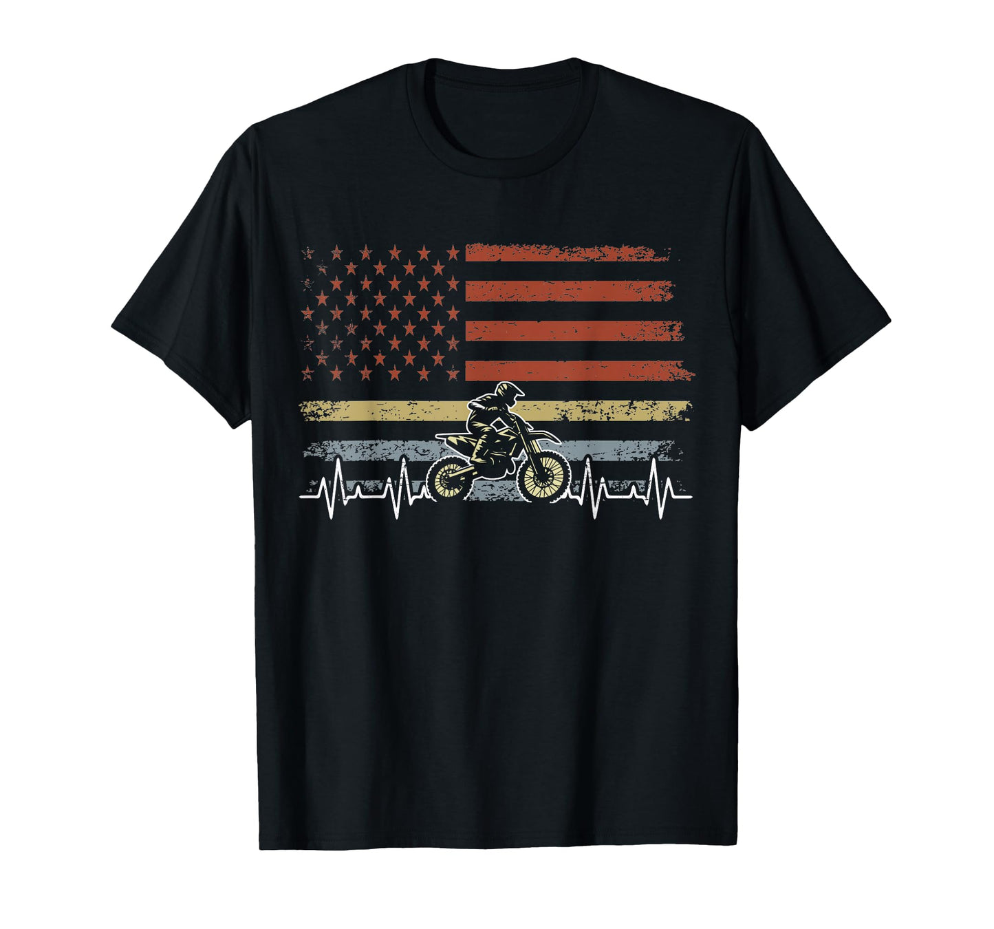 Dirt Bike Retro American Flag Motocross Heartbeat Motocross T-Shirt