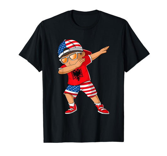 Half American Half Albanian Boy Kid Albania Flag Patriotic T-Shirt