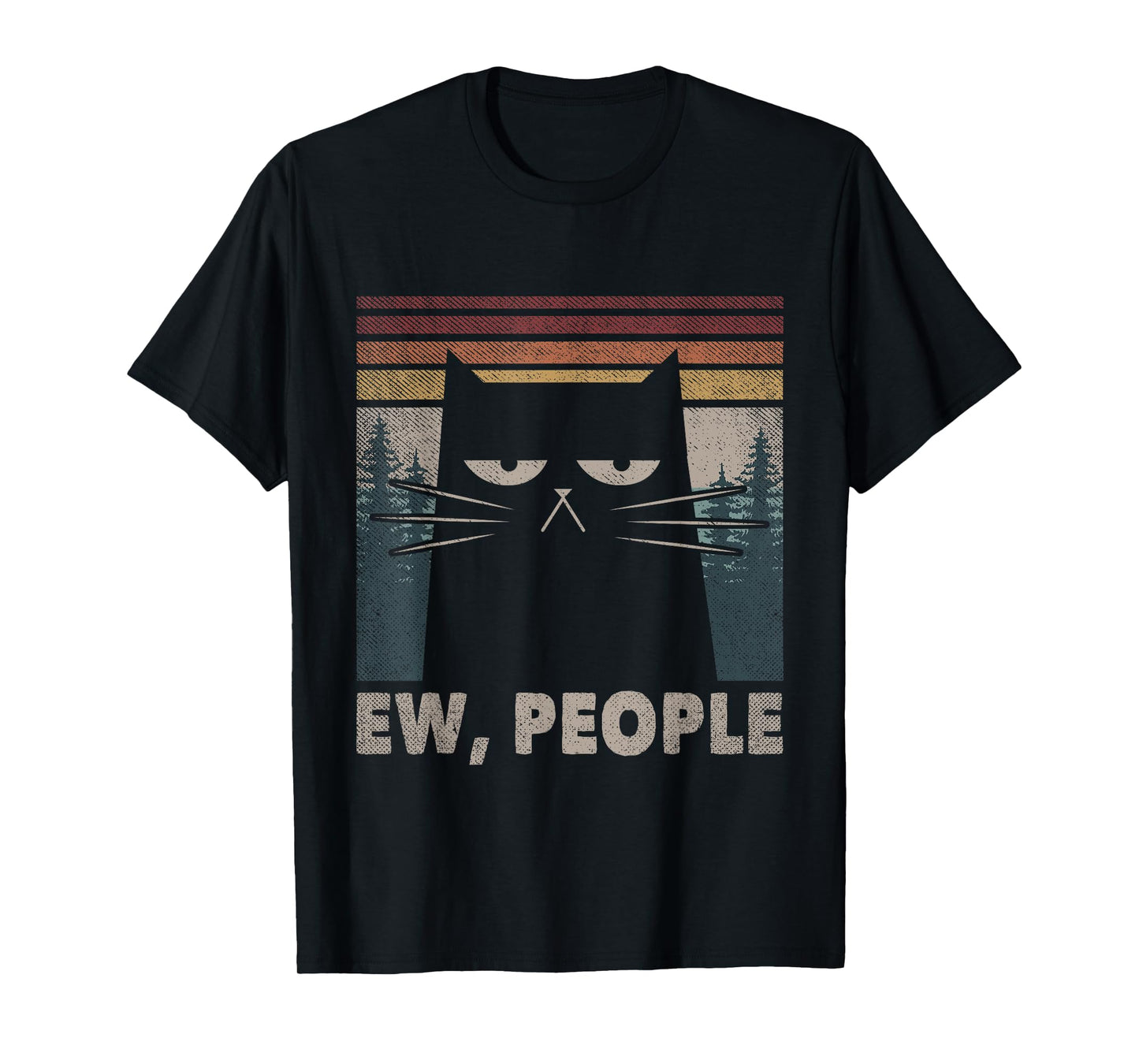 Vintage Ew People Black Cat Funny Anti Social Introvert Men Women Kids T-Shirt