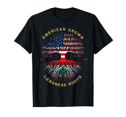 American Grown with Lebanese Roots Tree USA Flag Gifts Idea T-Shirt