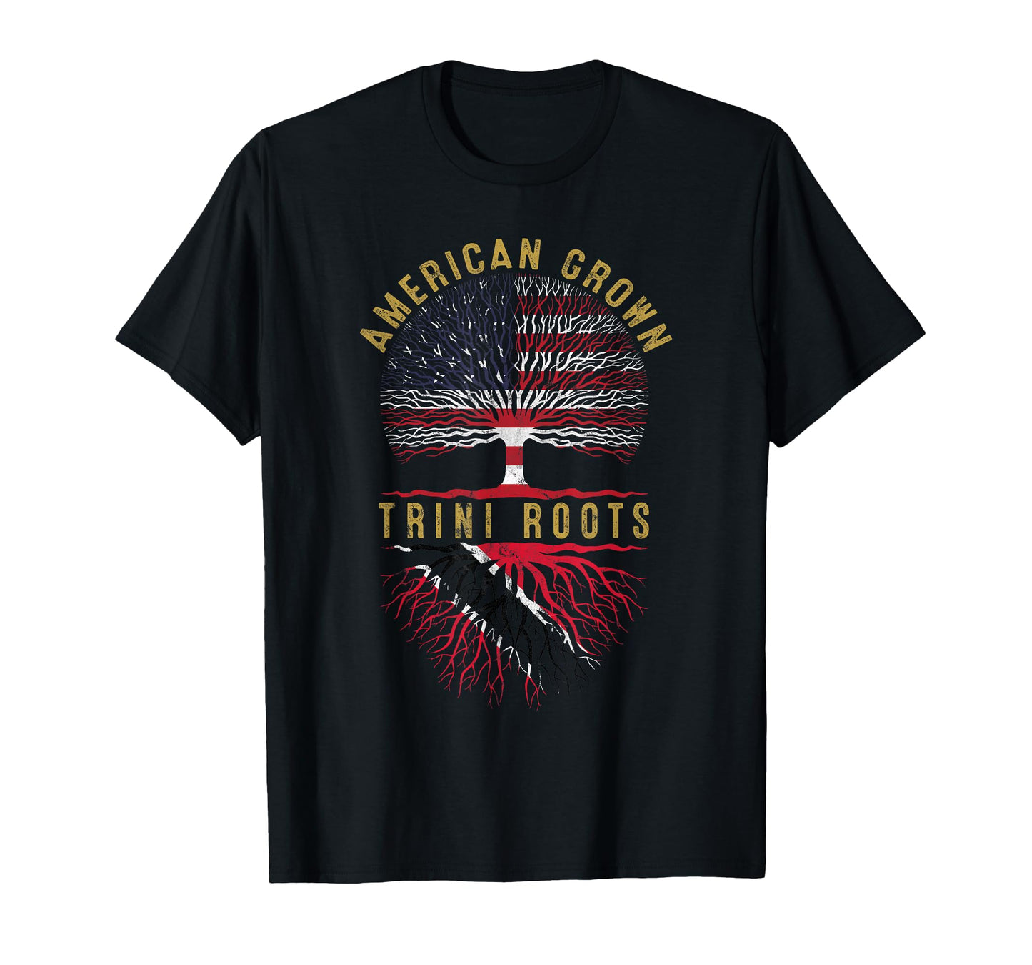 Distressed Tree USA Flag American Grown Trini Roots T-Shirt for Women Kids Men