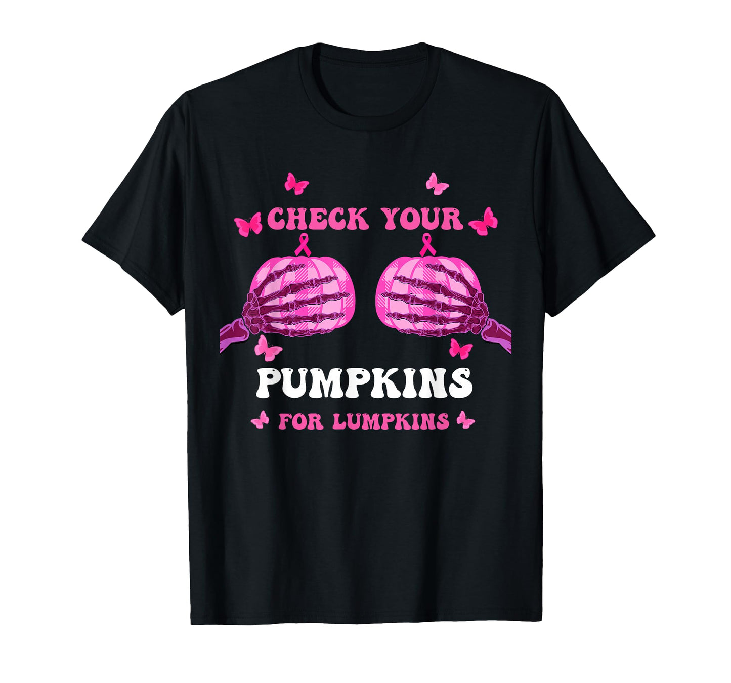 Check Your Pumpkins Breast Cancer Awareness Halloween Women T-Shirt