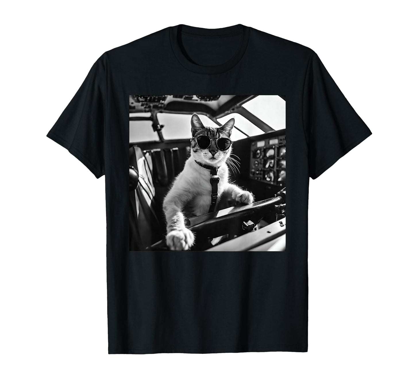 Funny Pilot Cat Wearing Sunglasses Flying A Plane T-Shirt