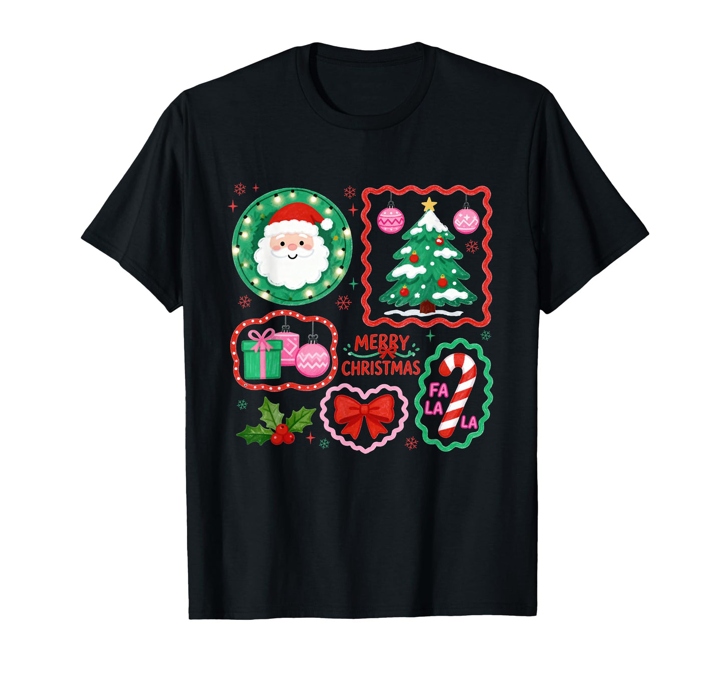 Preppy Merry Christmas Coquette Bow Santa Claus Xmas Holiday T-Shirt