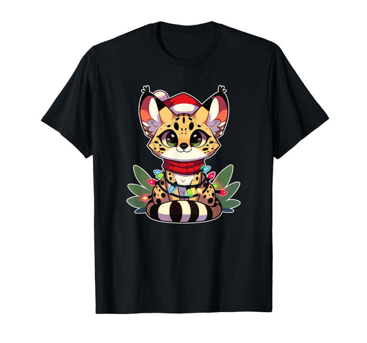 Christmas Fairy Lights Serval Cat T-Shirt for Men Women Kids