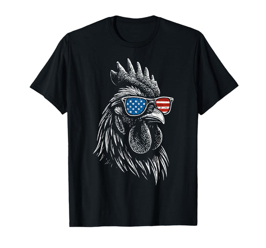 Chicken USA Flag Sunglasses Rooster 4th Of July T-Shirt