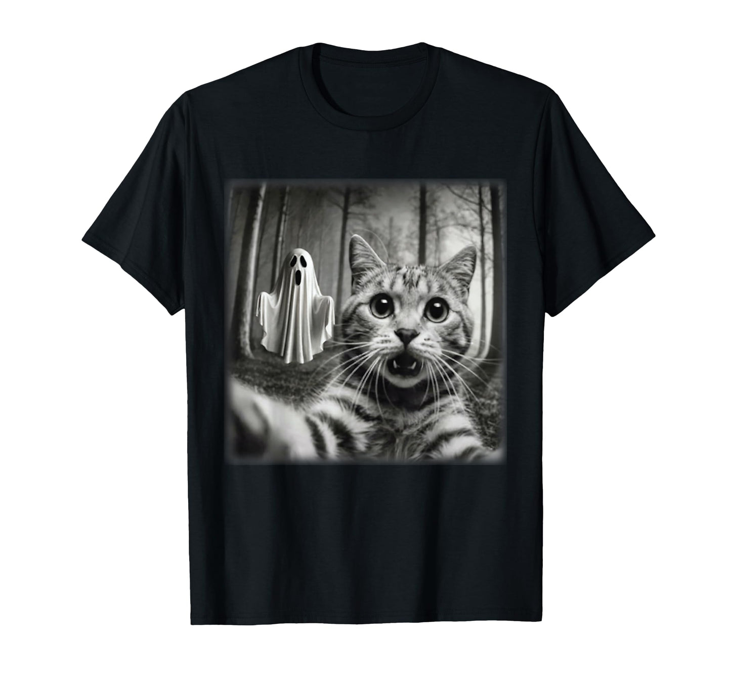 Funny Halloween Cat Selfie with Spooky Ghost Cat Lovers T-Shirt