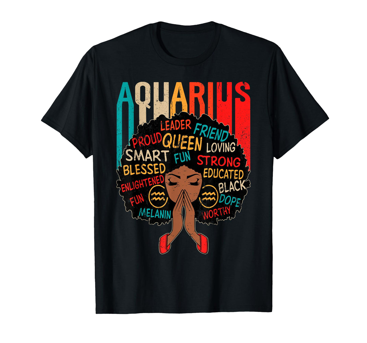 Aquarius Queen Retro Afro Black Women Zodiac Sign T-Shirt