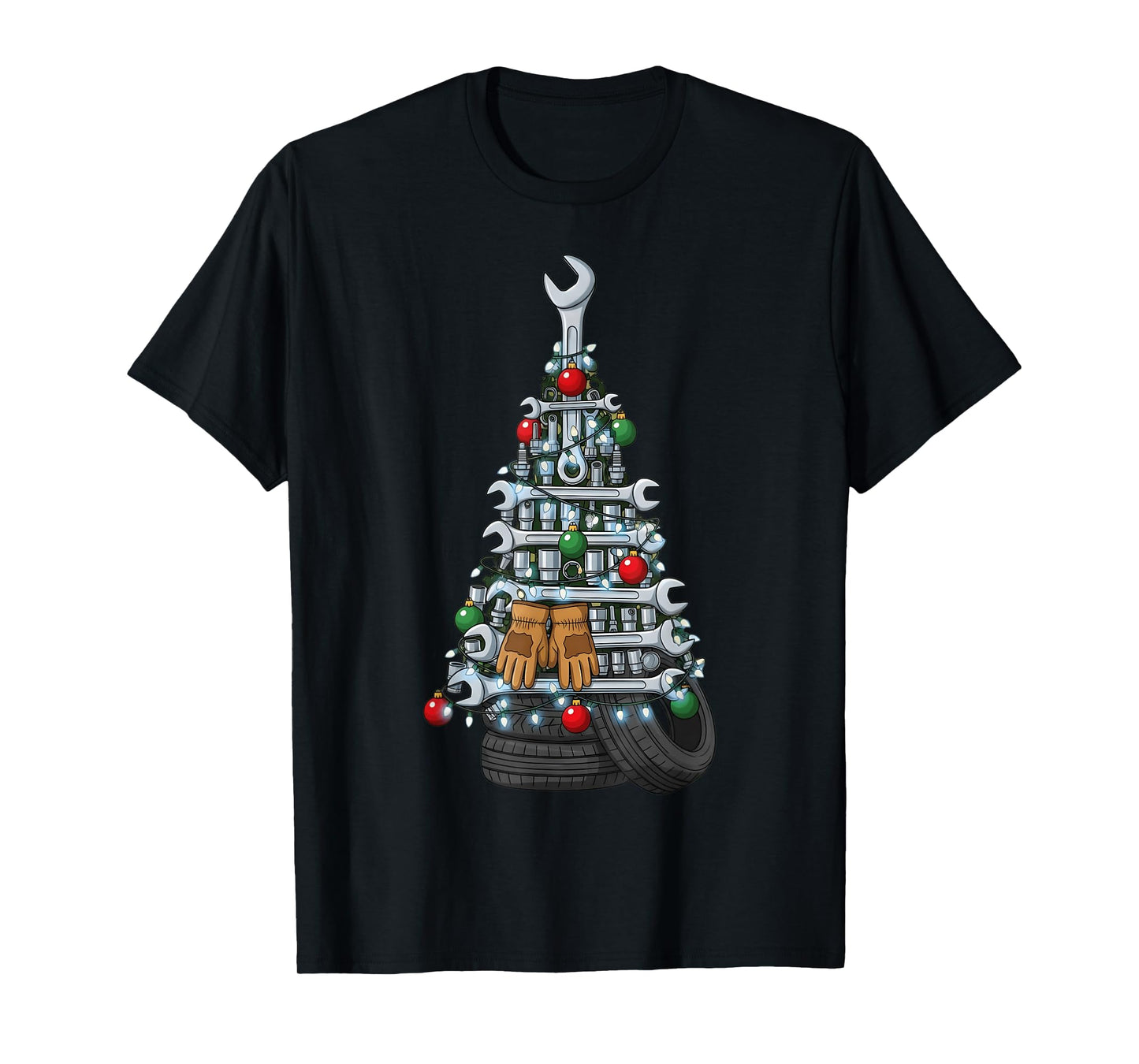 Christmas Mechanic Tools Ornaments Lights Xmas Tree Men T-Shirt