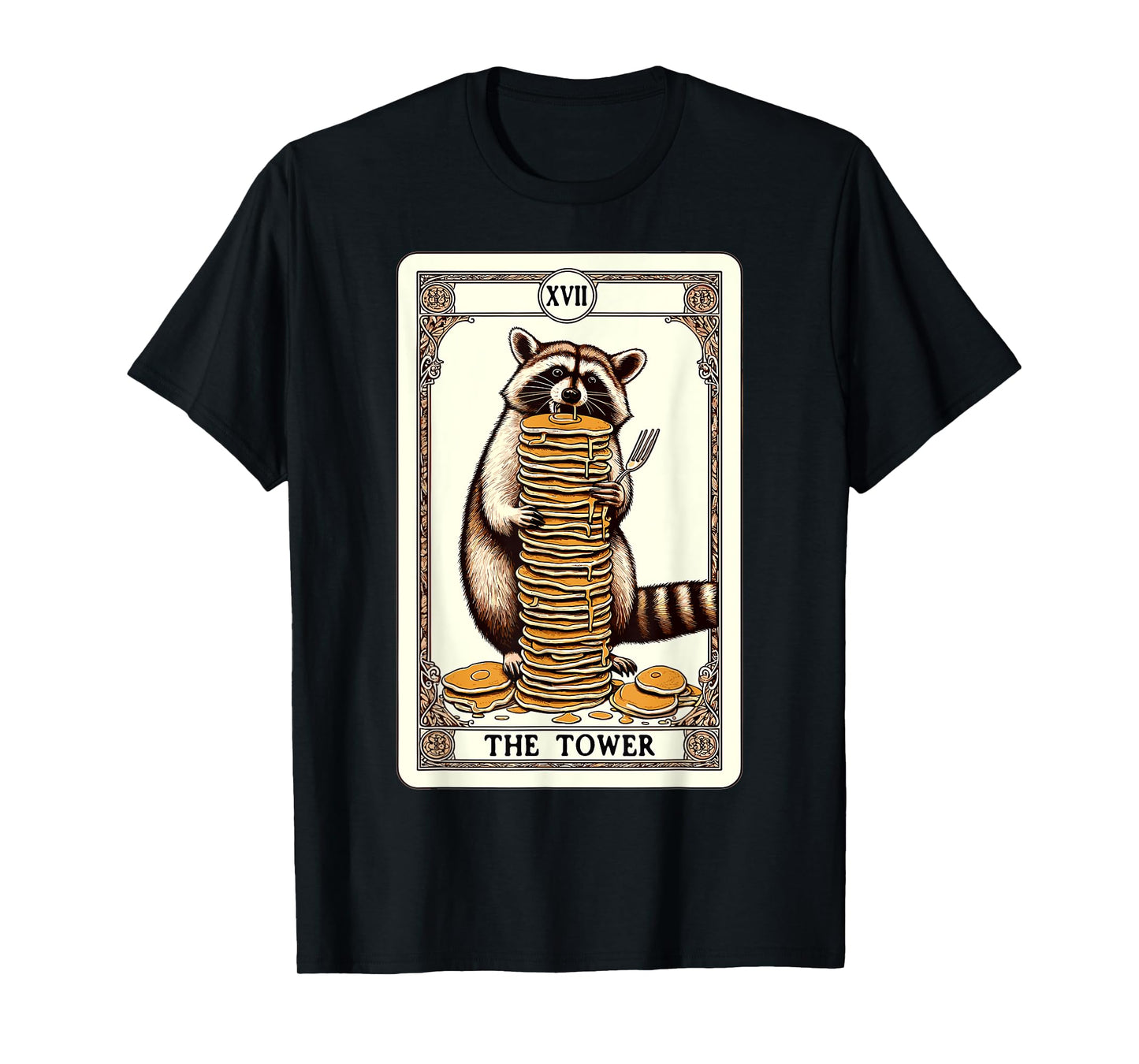 Raccoon Tarot Card The Tower Pancake Funny Raccoon T-Shirt