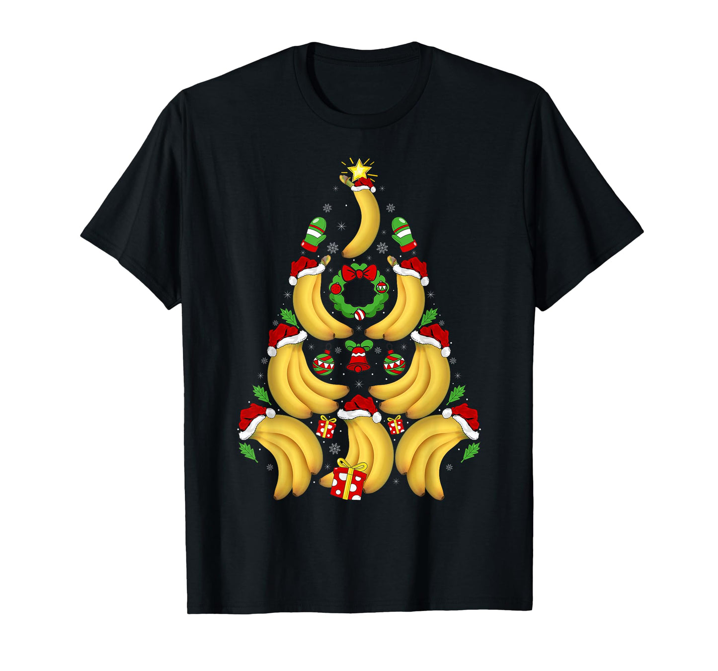 Banana Christmas Tree Lights Santa Hat Funny Banana Xmas T-Shirt