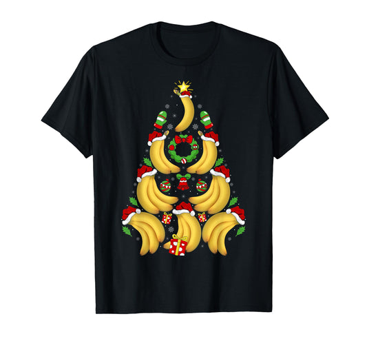 Banana Christmas Tree Lights Santa Hat Funny Banana Xmas T-Shirt