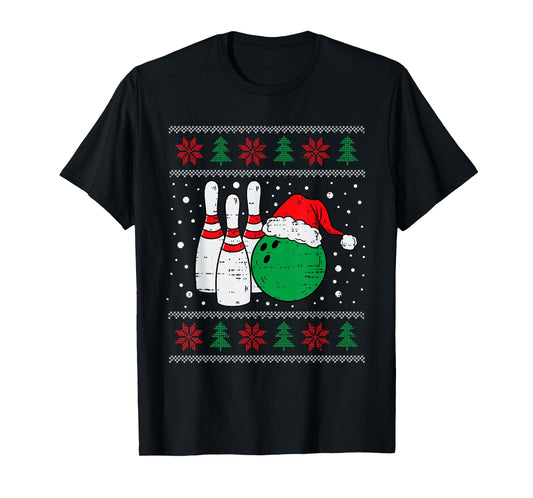 Christmas Bowling Hat Santa Bowler Ugly Xmas Men Women Kids T-Shirt