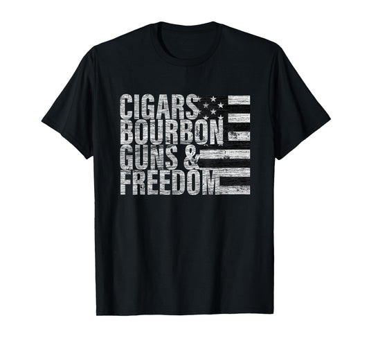 Cigars Bourbon Guns & Freedom T-Shirt Flag Tee T-Shirt