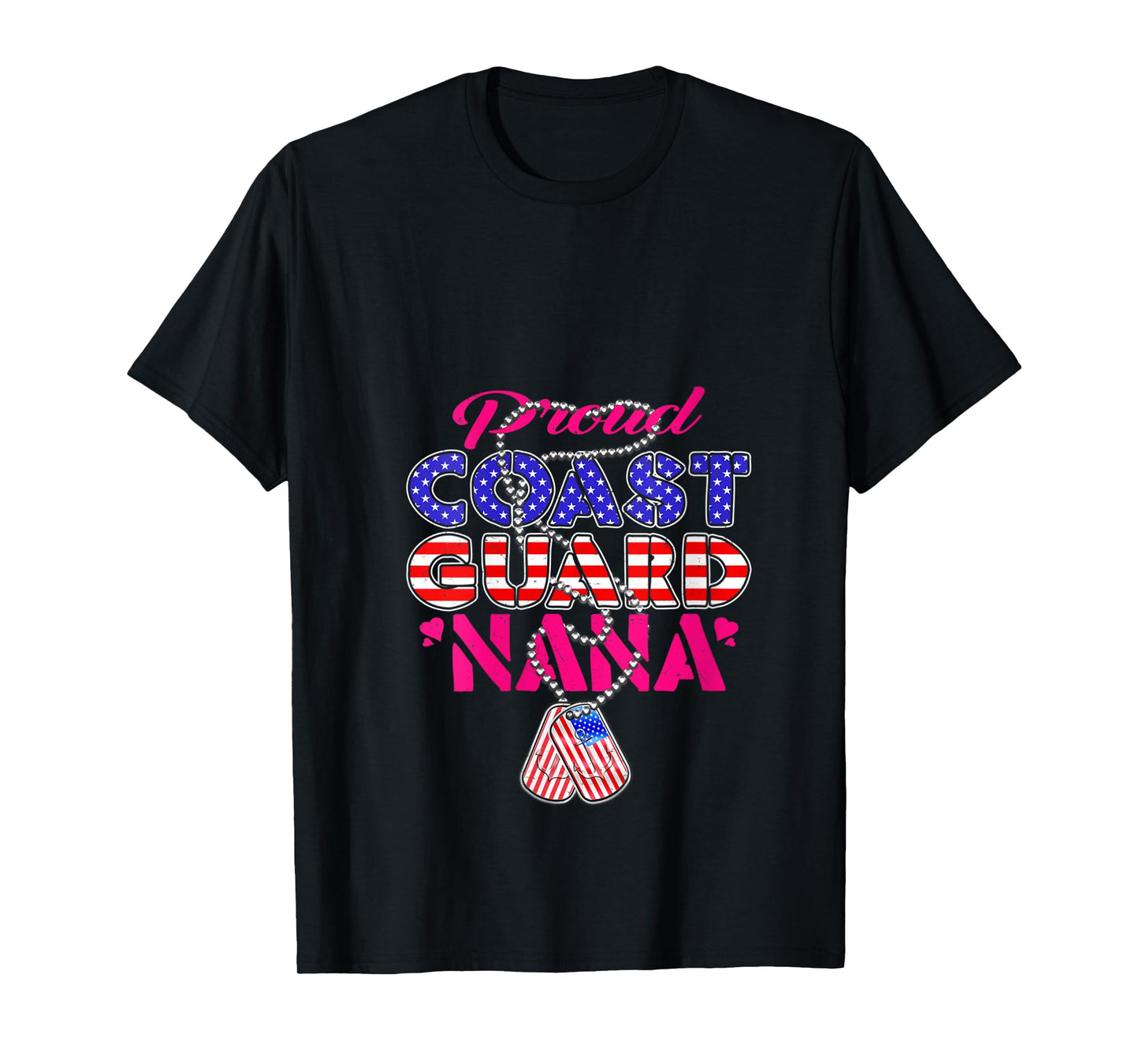 Womens Proud US Coast Guard Nana US Flag Dog Tags Military Grandma V-Neck T-Shirt