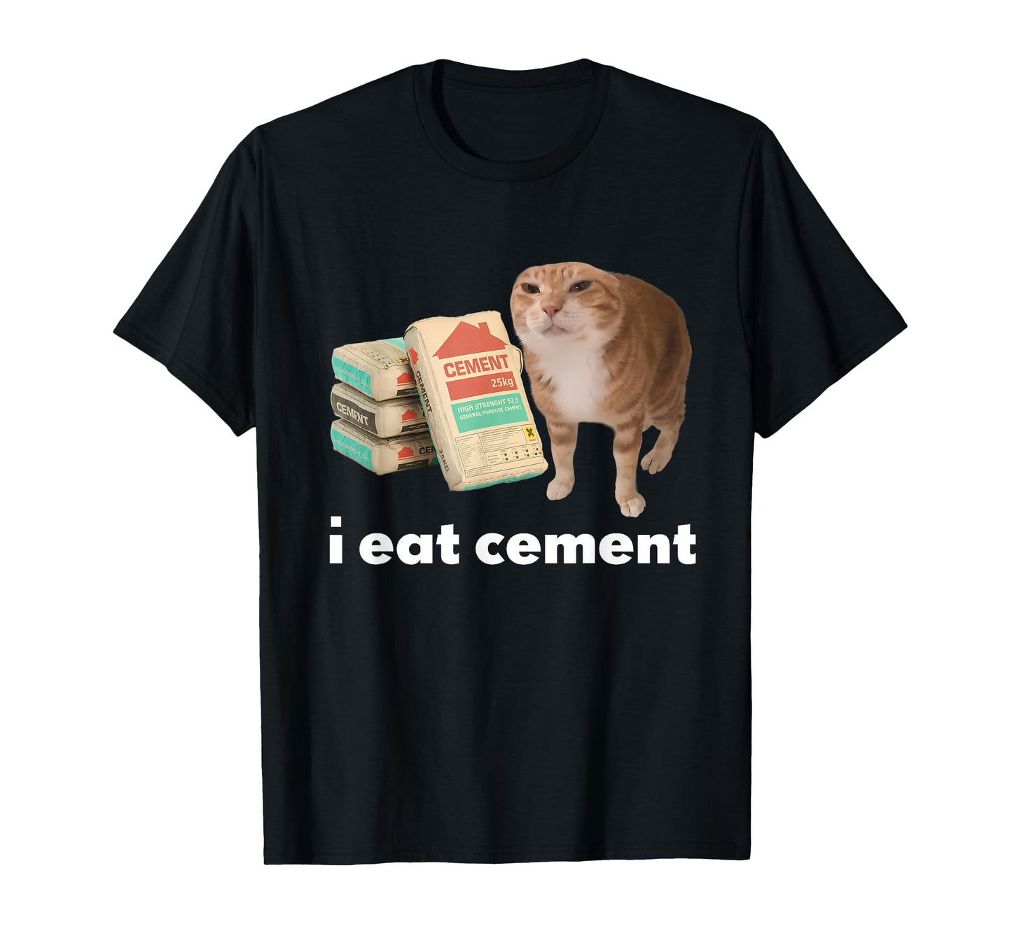I Eat Cement Funny Cursed Cat Meme Internet GenZ Men Women T-Shirt