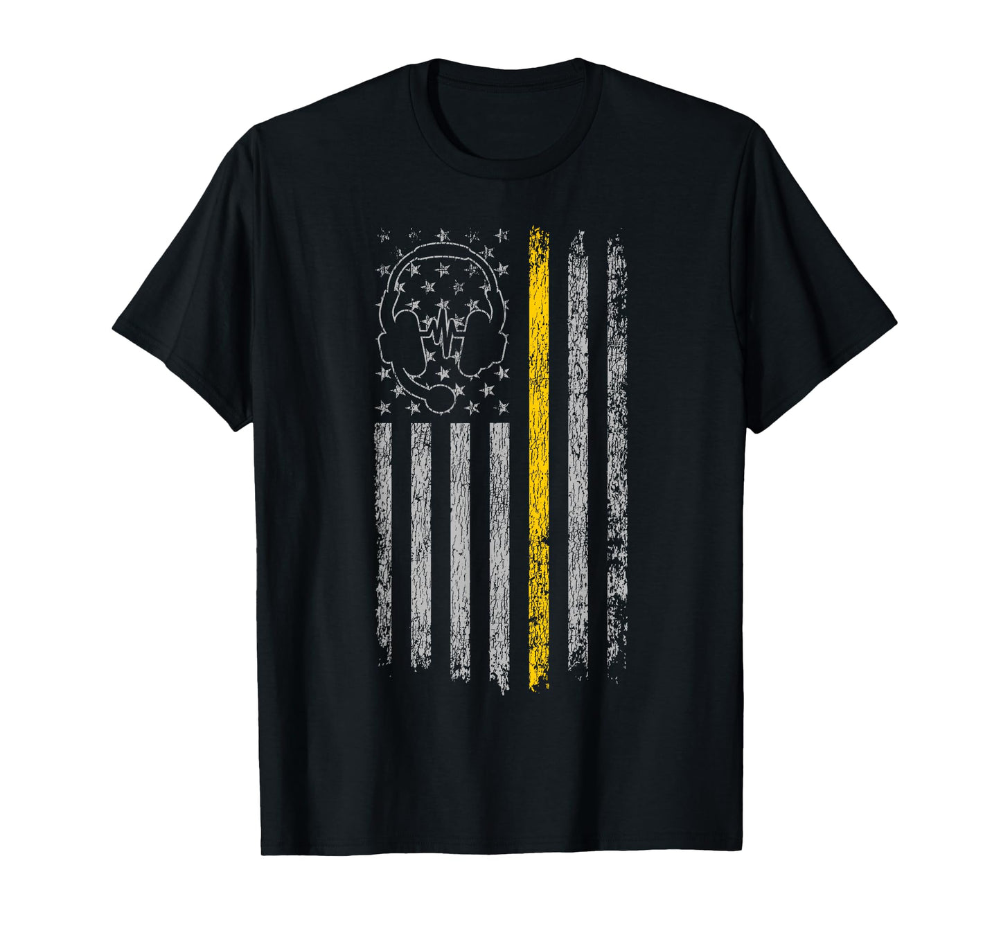 911 Police Dispatcher Job Appreciation HD0 911 Dispatcher Thin Gold Yellow Line American Flag T-Shirt