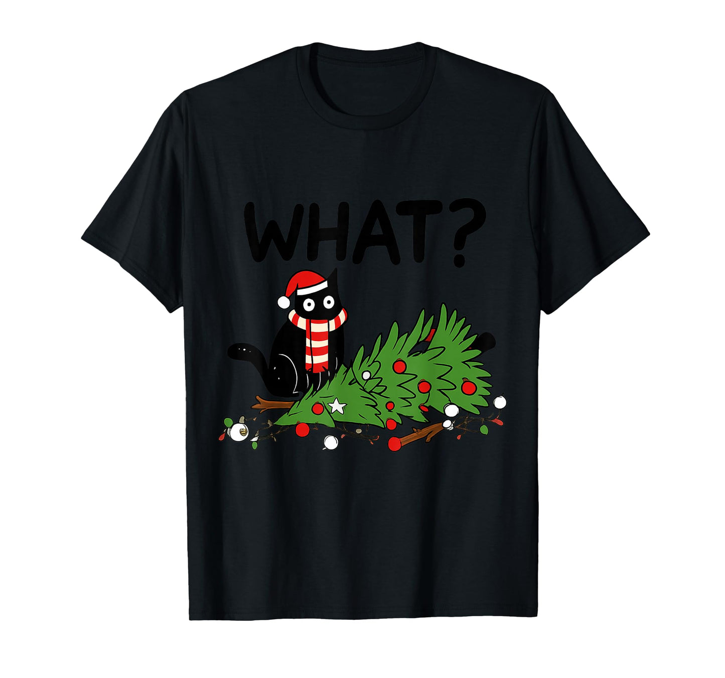 Funny Black Cat Pushing Christmas Tree Gift T-Shirt