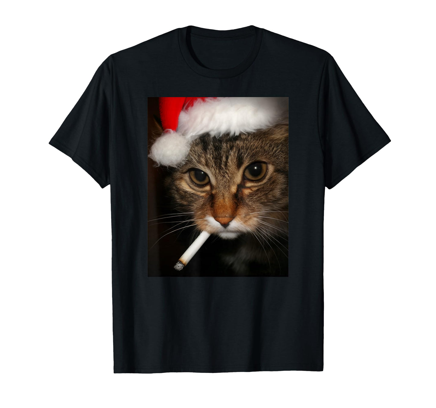 Smoking Cat in Santa Hat Funny Xmas Meme T-Shirt