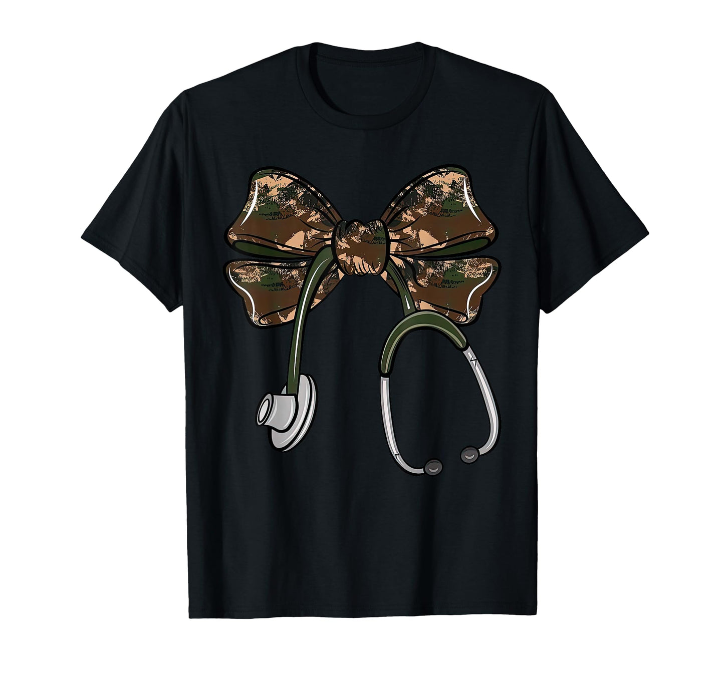 Cute Camo Nurse Coquette Bow Stethoscope Registered Nurse T-Shirt