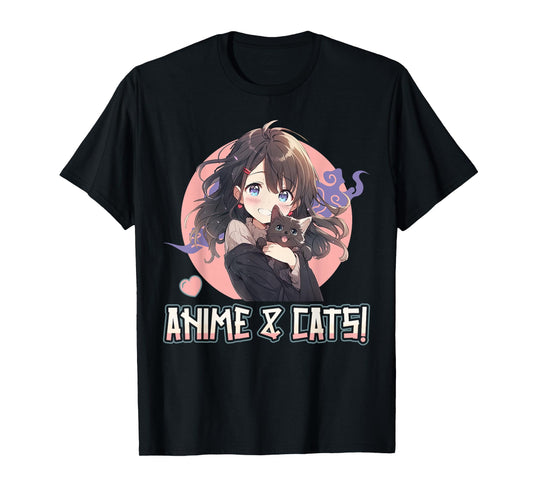 Anime and Cats Manga Girl with a Cat Anime Lover T-Shirt