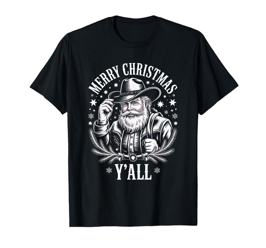 Cowboy Santa Claus Merry Christmas Y'all Western Country T-Shirt