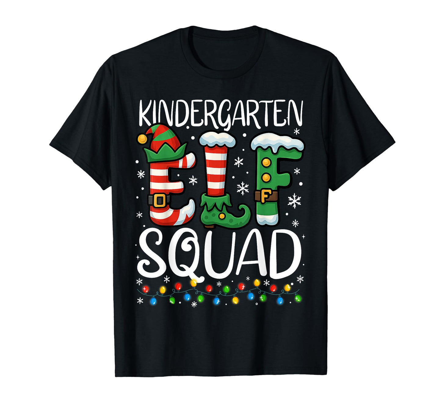 Christmas Teacher Kindergarten Elf Squad Xmas Lights Pajamas T-Shirt