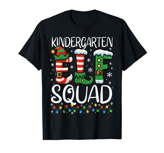 Christmas Teacher Kindergarten Elf Squad Xmas Lights Pajamas T-Shirt