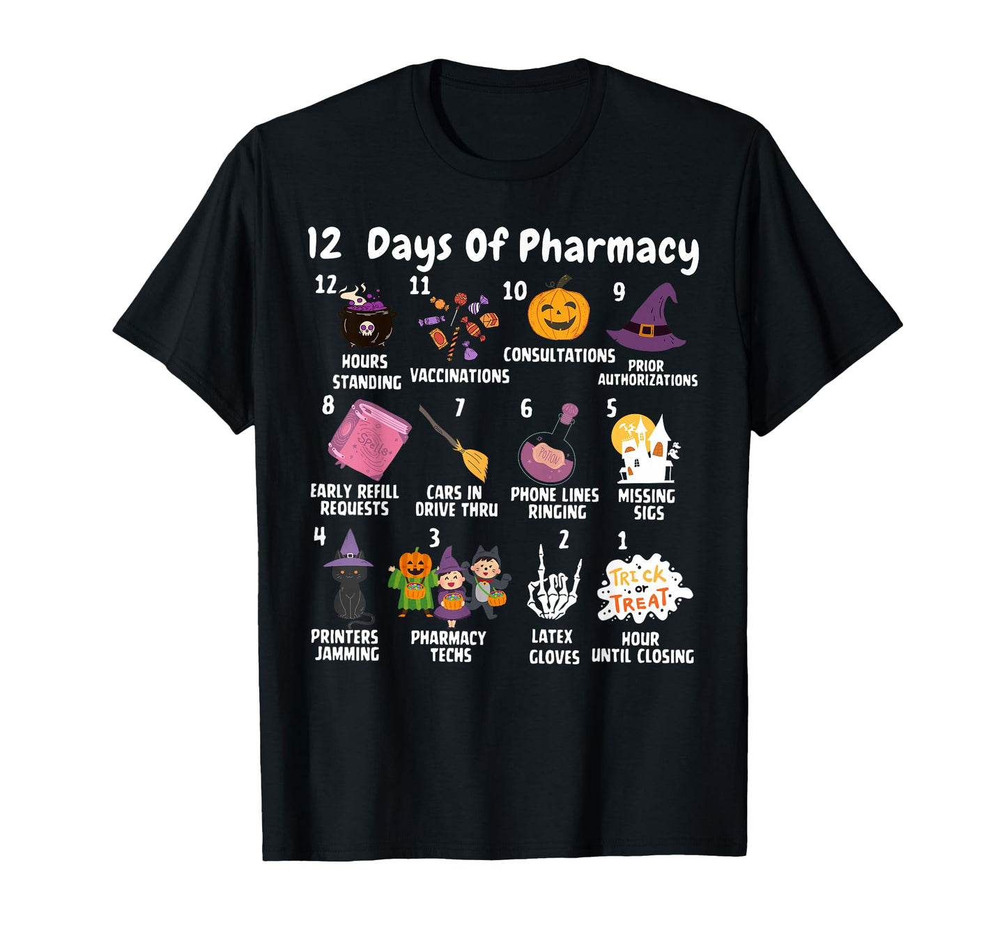 12 Days Of Pharmacy Halloween Pharmacists Tech Spooky Season T-Shirt