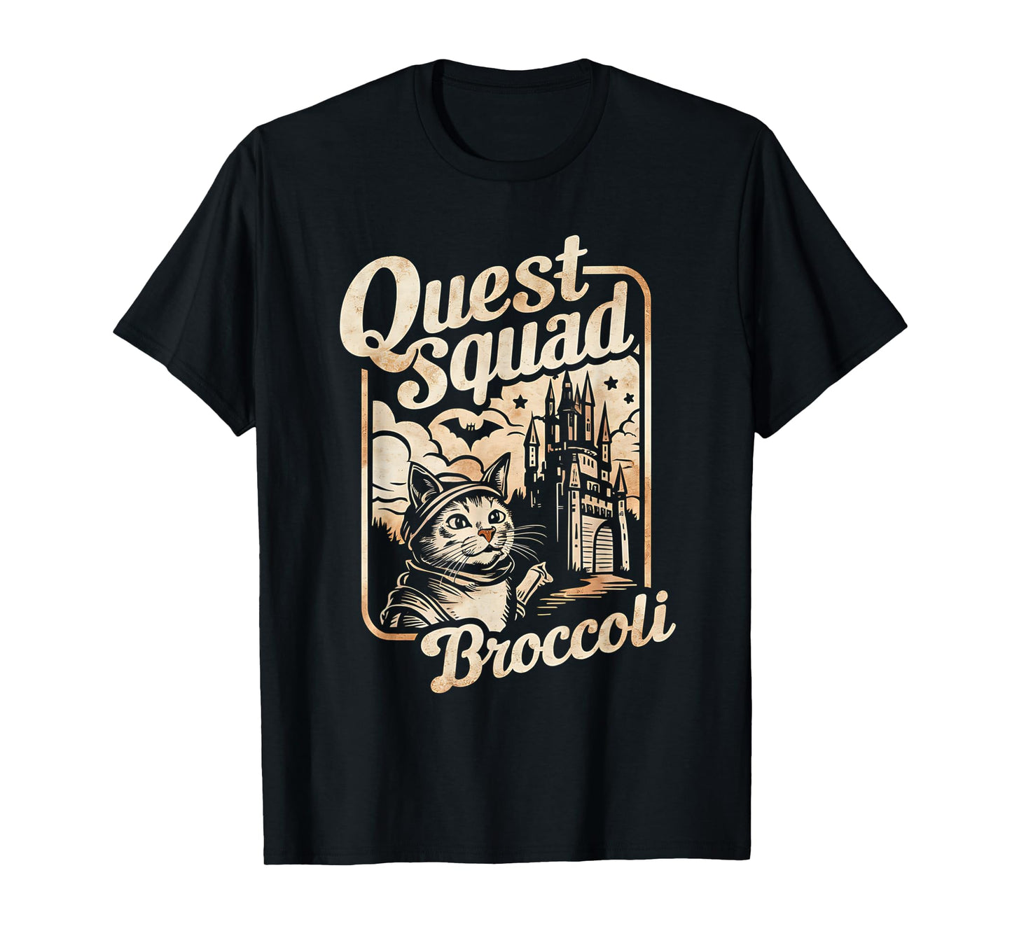 Quest Fantasy Squad Broccoli Funny Cat Men Women Kids Retro T-Shirt