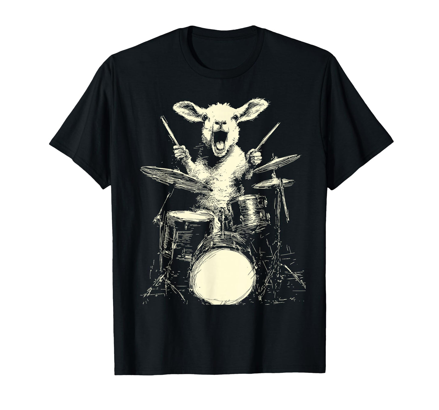 Cute Lamb Playing Drums Funny Music Animal Drummer Graphic T-Shirt