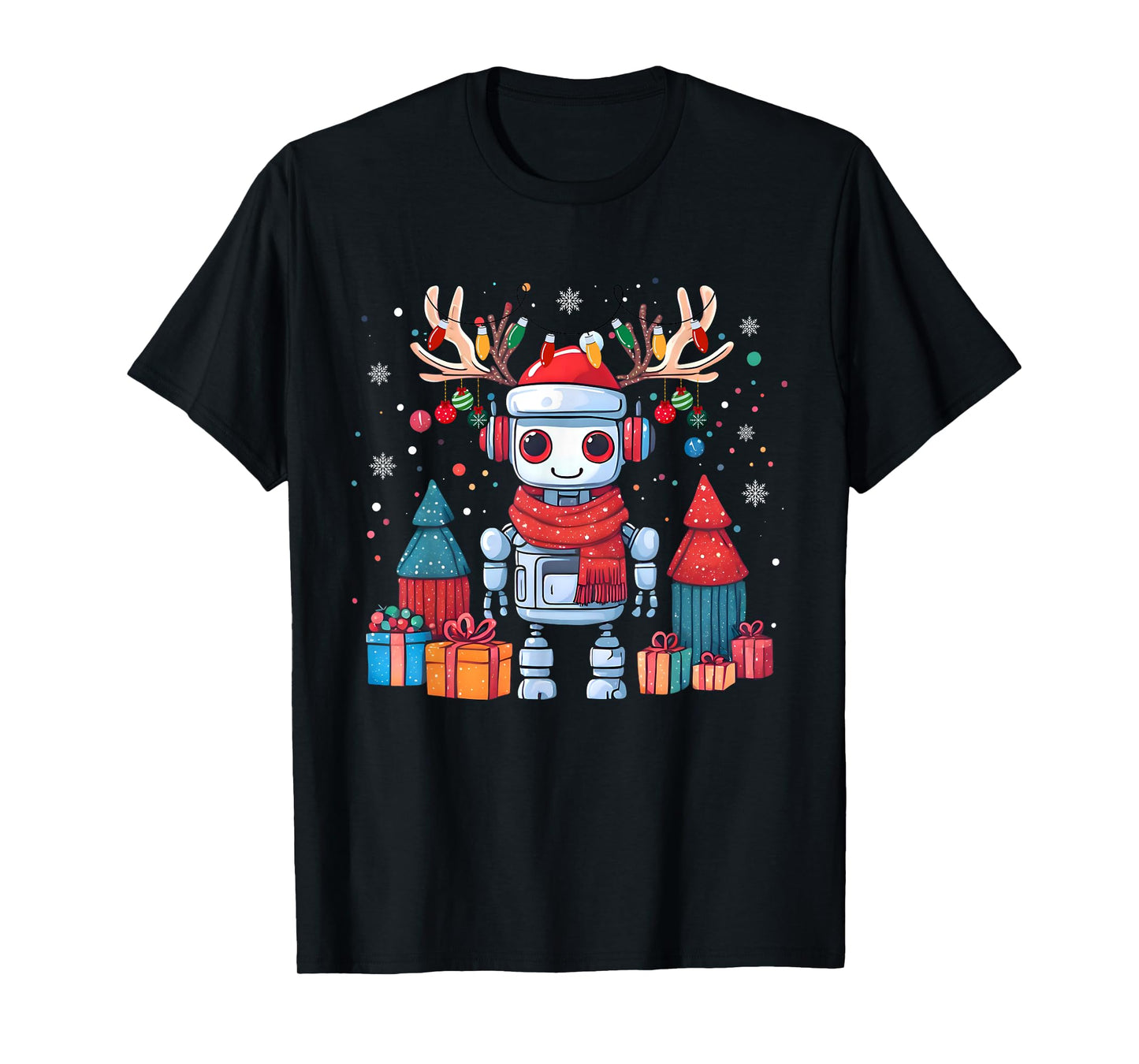 Santa Robot Christmas Lights Reindeer for Kid Family Pajamas T-Shirt