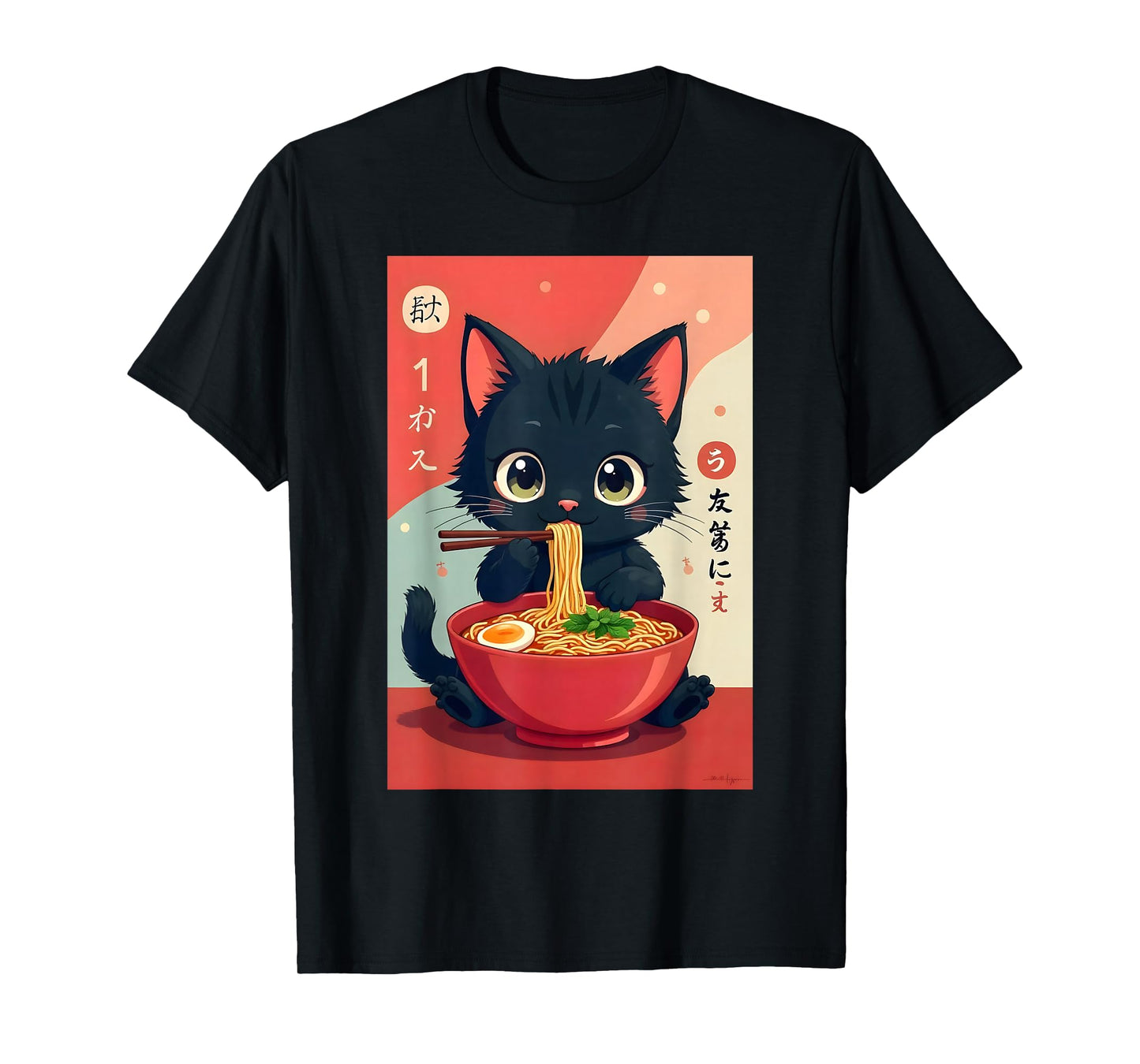 Kitten Eating Japanese Noodles Anime Manga Baby Cat Ramen T-Shirt