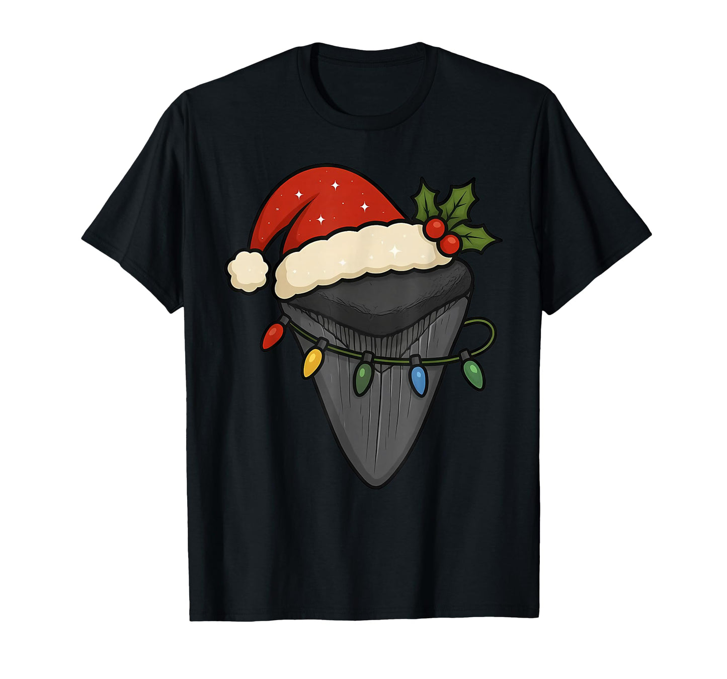 Fossil Sharks Tooth Santa Hat Christmas Lights Hunter Xmas T-Shirt