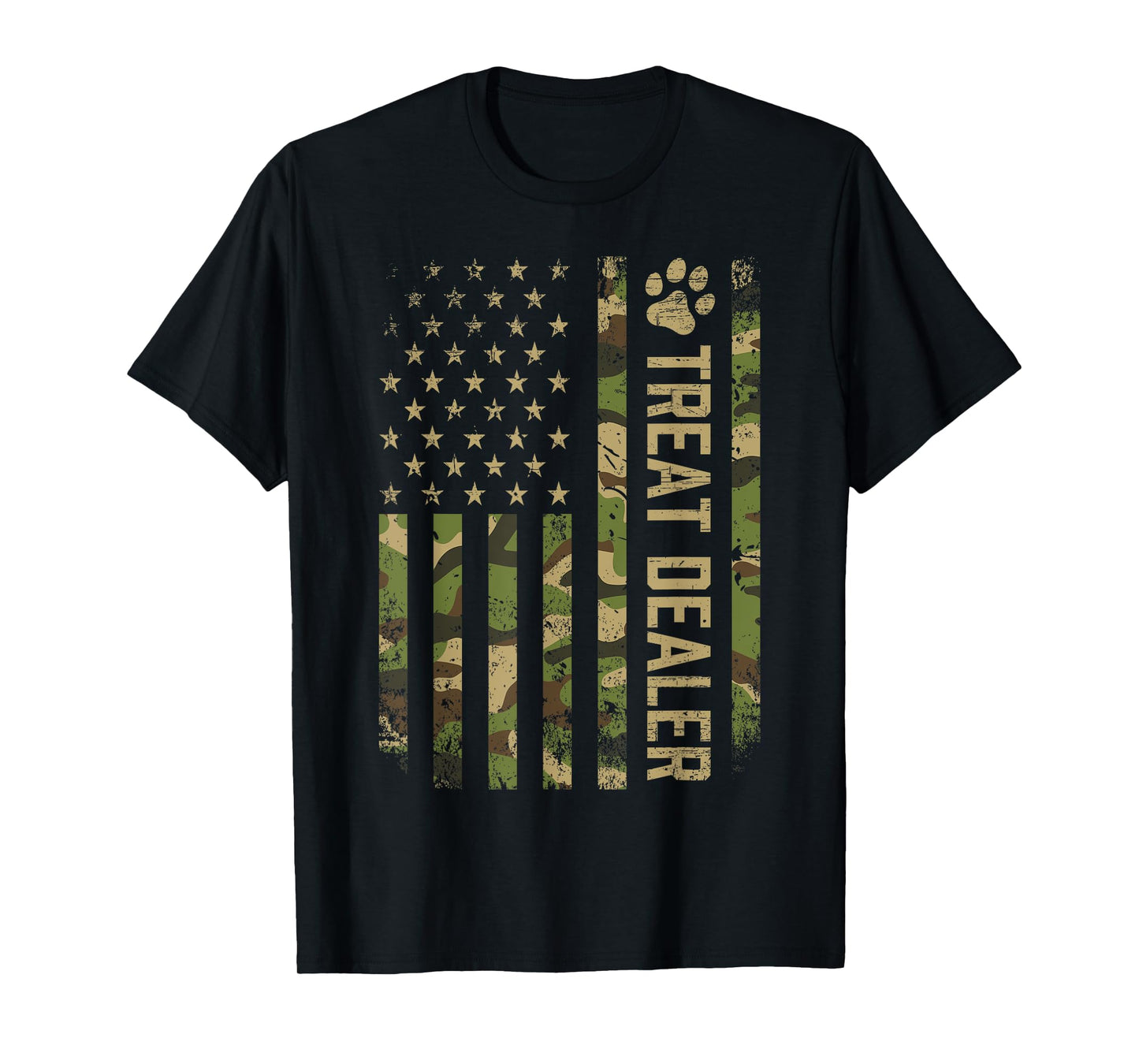 Camo Cat Treat Dealer American Flag US Cat Dad 4th Of July T-Shirt for Men Women