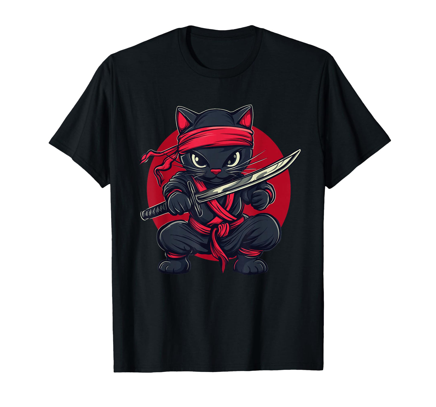 Cat Ninja Samurai Japan Japanese Flag Kawaii Funny Graphic T-Shirt