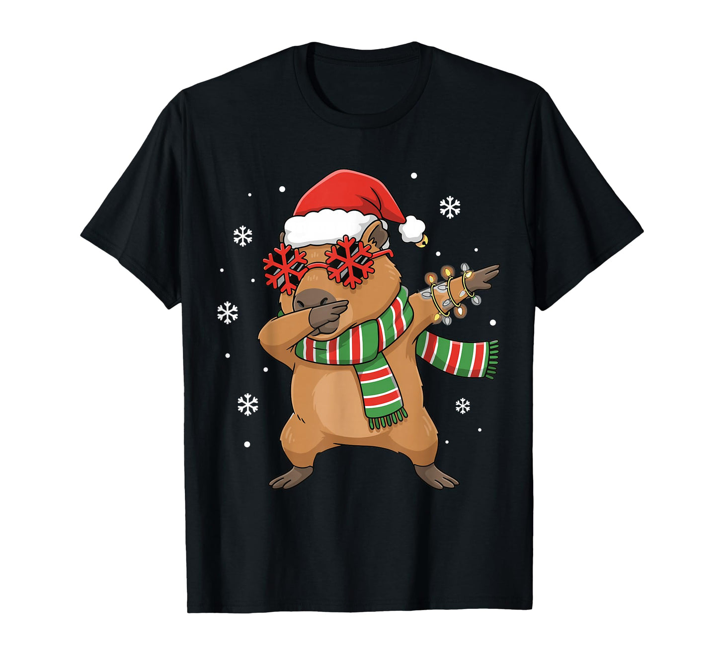 Dabbing Capybara Christmas Santa Hat Funny Holiday Design T-Shirt